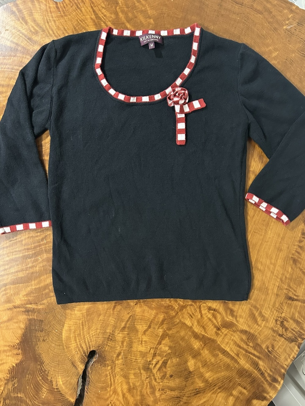 Kilkenny Black 100% Cotton Sweater with Red & White Candy Cane Trim –  Medium